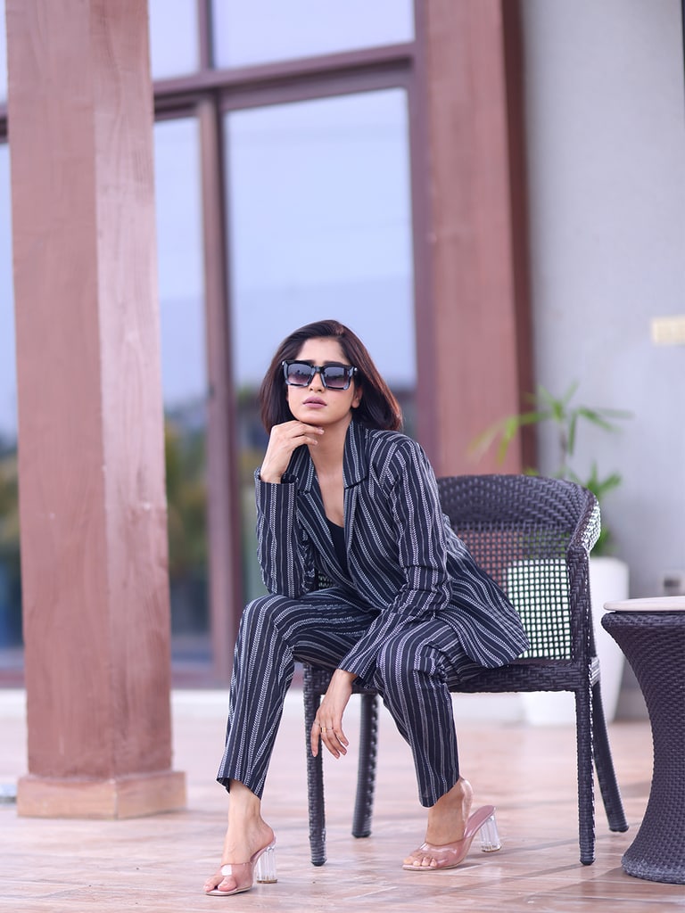BLOUSON WOMEN COTTON JACQUARD JACKET & TROUSERS SET - View 1