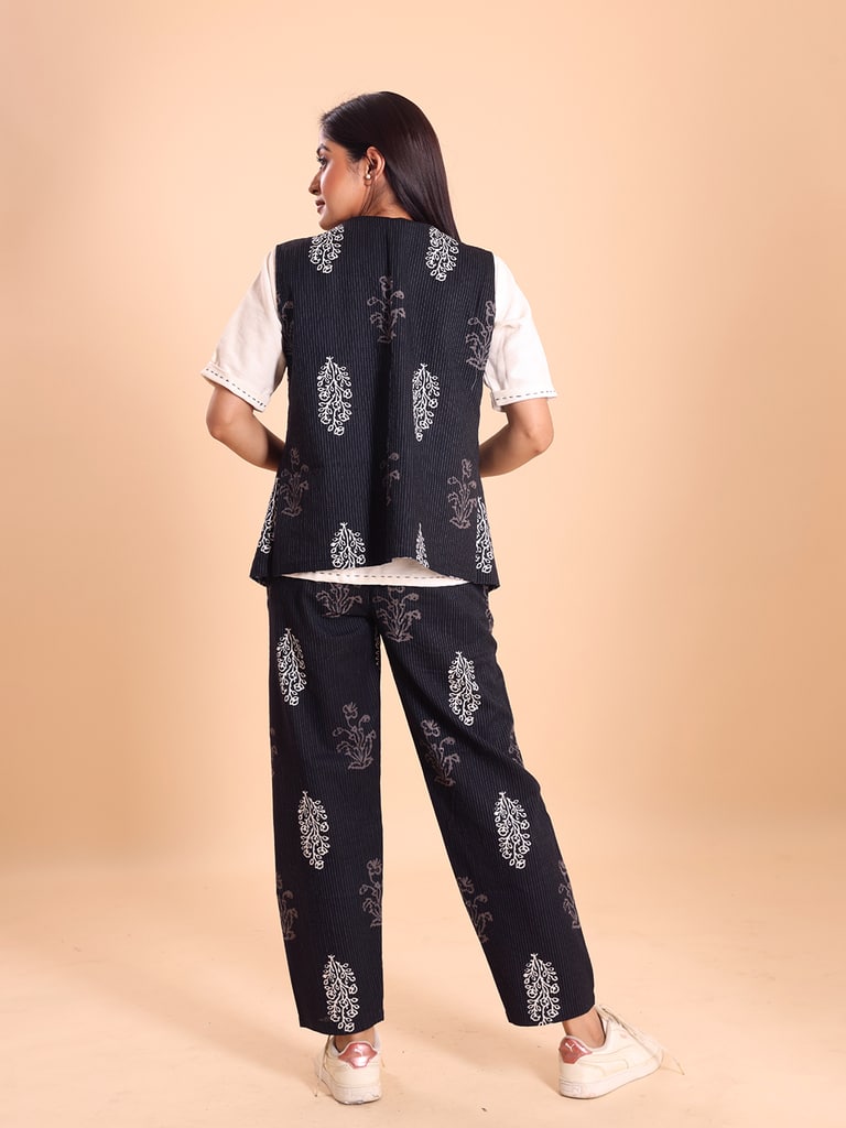BLOUSON WOMEN COTTON PRINTED SLEEVELESS SHRUG SET - Thumbnail 5