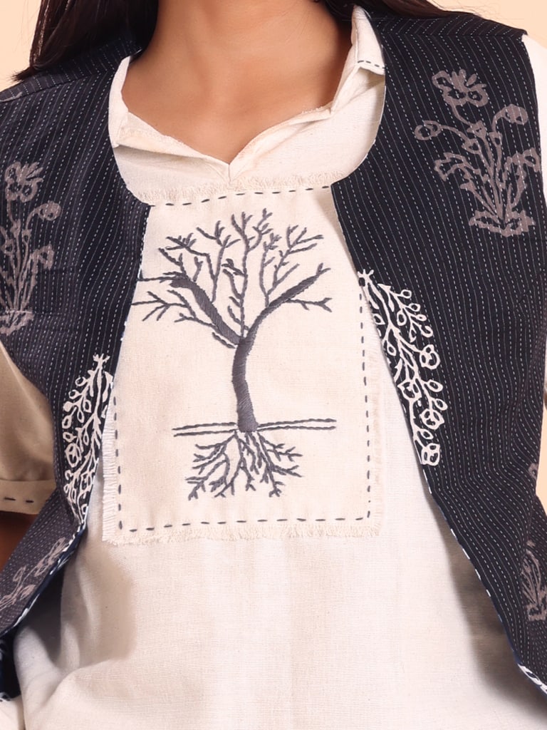 BLOUSON WOMEN COTTON PRINTED SLEEVELESS SHRUG SET - Thumbnail 6