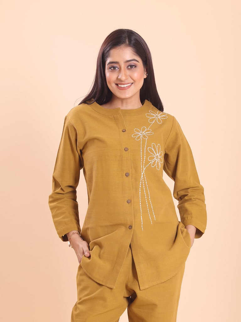 BLOUSON WOMEN KHADI COTTON EMBROIDERED SHIRT-TUNIC SET - View 2