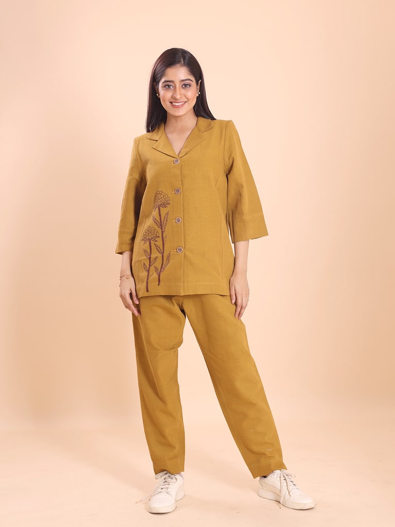 BLOUSON WOMEN KHADI COTTON EMBROIDERED JACKET ENSAMBLE - View 1
