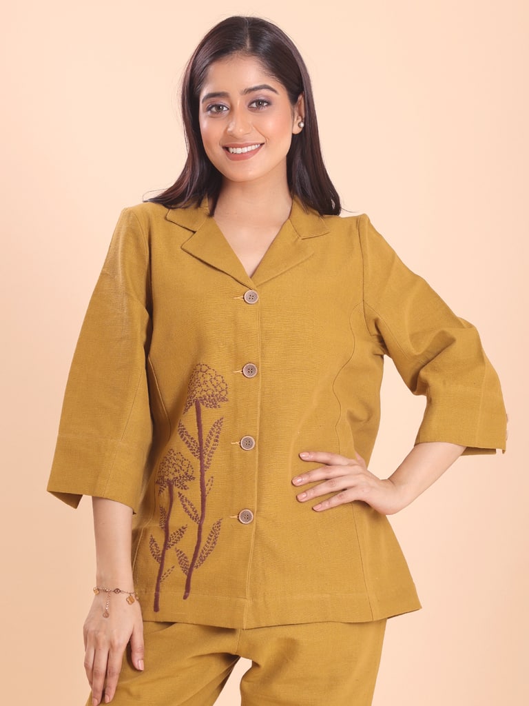 BLOUSON WOMEN KHADI COTTON EMBROIDERED JACKET ENSAMBLE - View 2