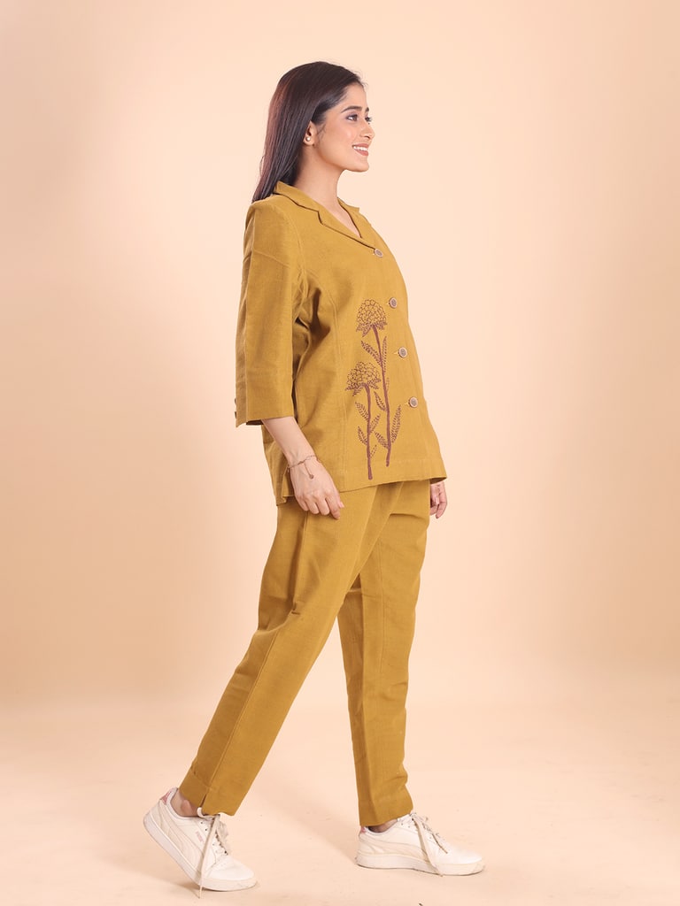 BLOUSON WOMEN KHADI COTTON EMBROIDERED JACKET ENSAMBLE - View 3