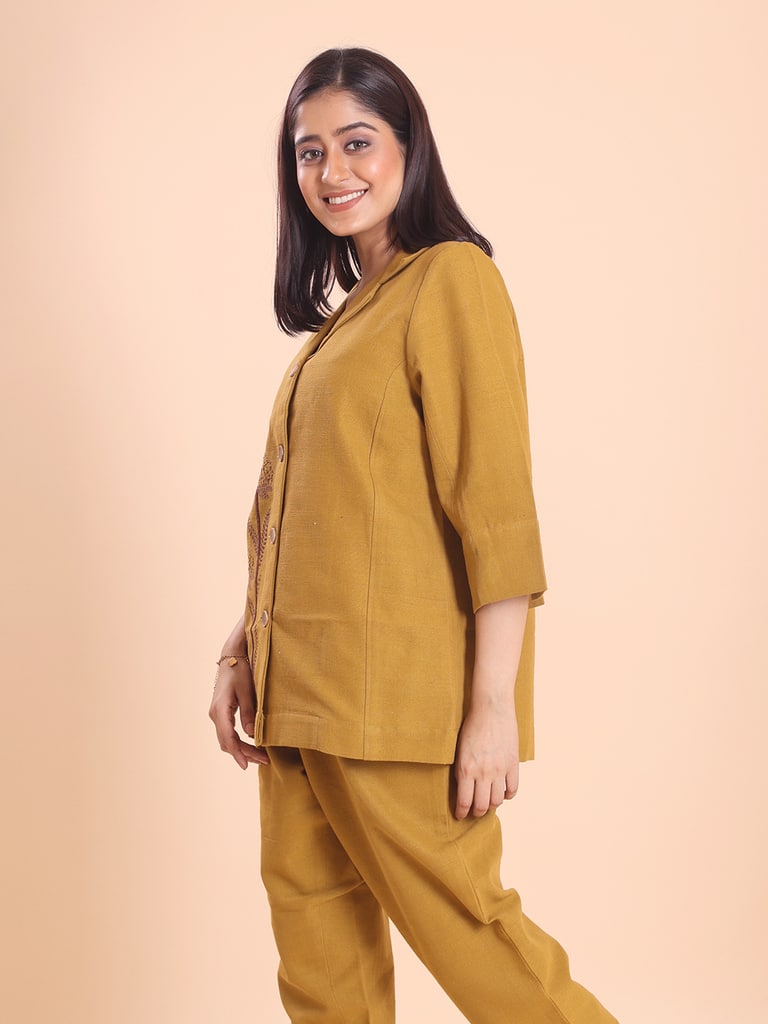 BLOUSON WOMEN KHADI COTTON EMBROIDERED JACKET ENSAMBLE - View 4