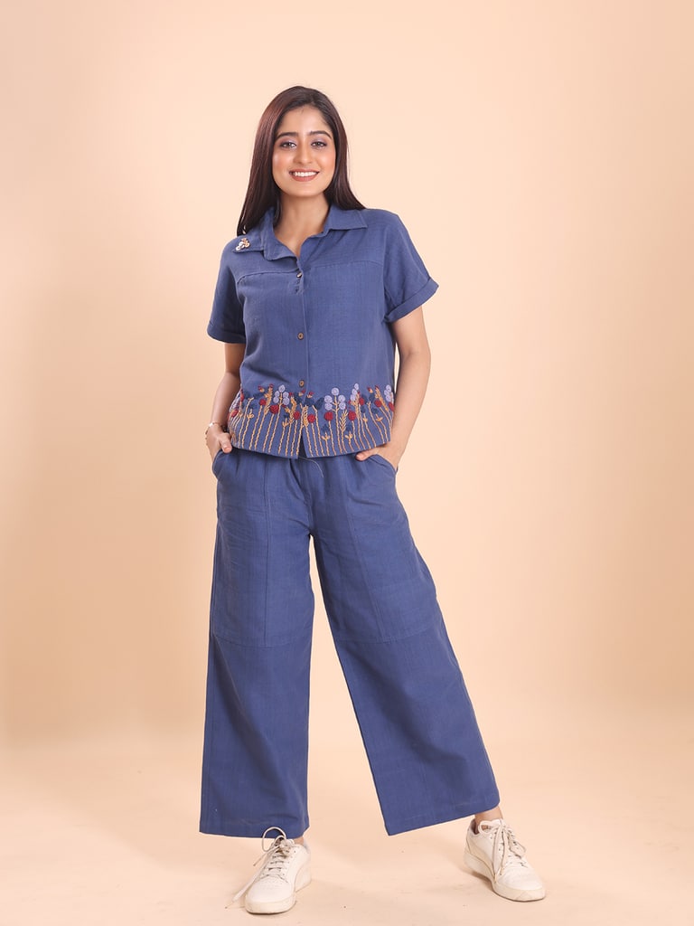 BLOUSON WOMEN KHADI COTTON EMBROIDERED SHIRT-TUNIC SET - View 1