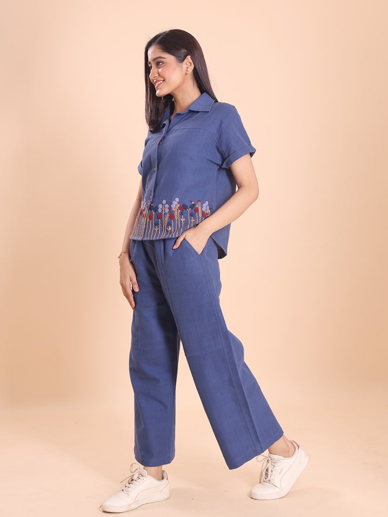 BLOUSON WOMEN KHADI COTTON EMBROIDERED SHIRT-TUNIC SET - View 3