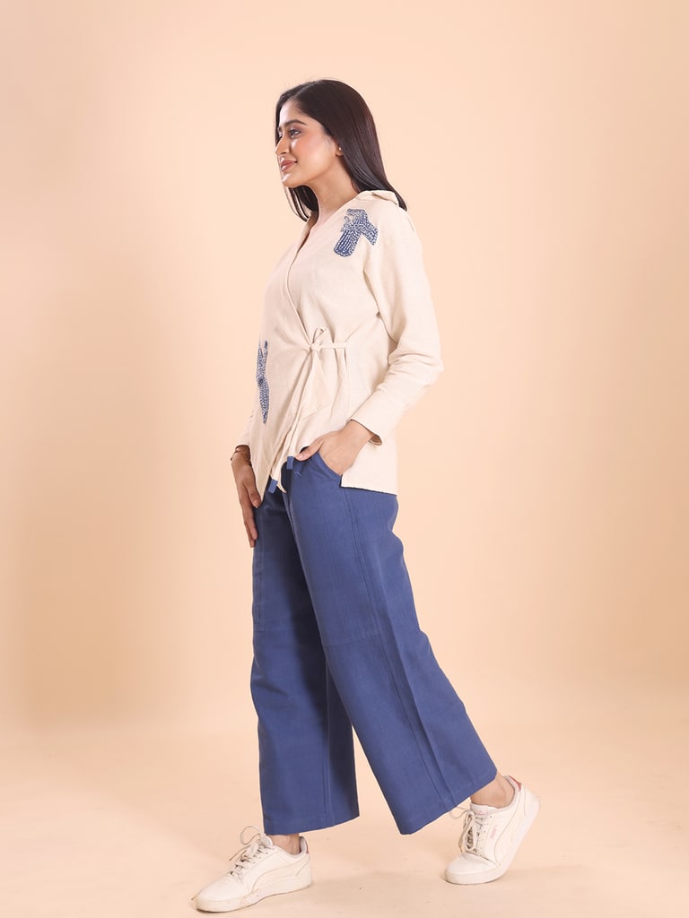BLOUSON WOMEN KHADI COTTON EMBROIDERED ASSYMETRICAL  SHIRT-TUNIC SET - View 3