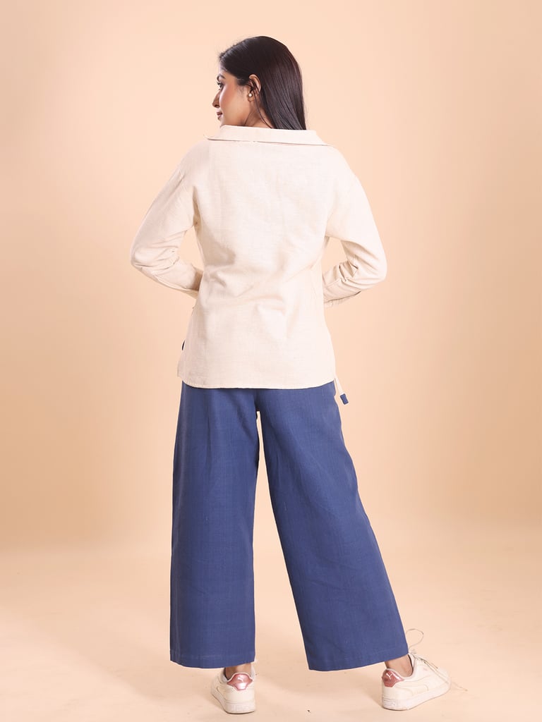 BLOUSON WOMEN KHADI COTTON EMBROIDERED ASSYMETRICAL  SHIRT-TUNIC SET - View 6