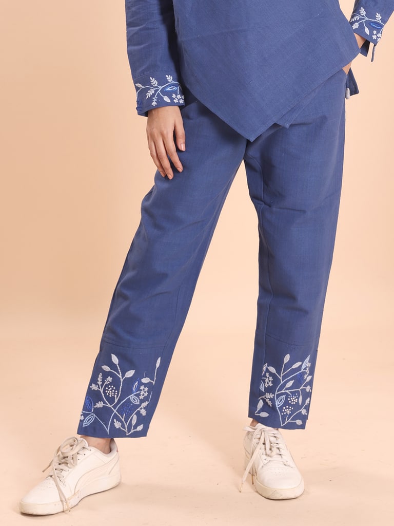 BLOUSON WOMEN KHADI COTTON EMBROIDERED ASSYMETRICAL  SHIRT-TUNIC SET - View 5