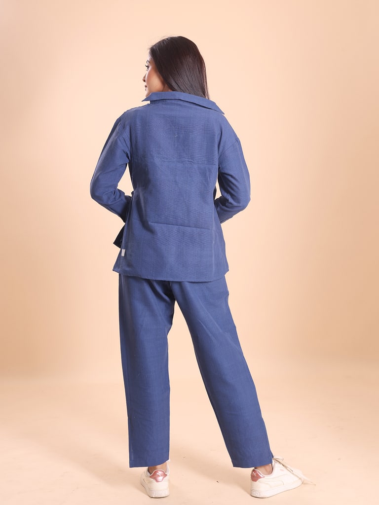 BLOUSON WOMEN KHADI COTTON EMBROIDERED ASSYMETRICAL  SHIRT-TUNIC SET - View 6