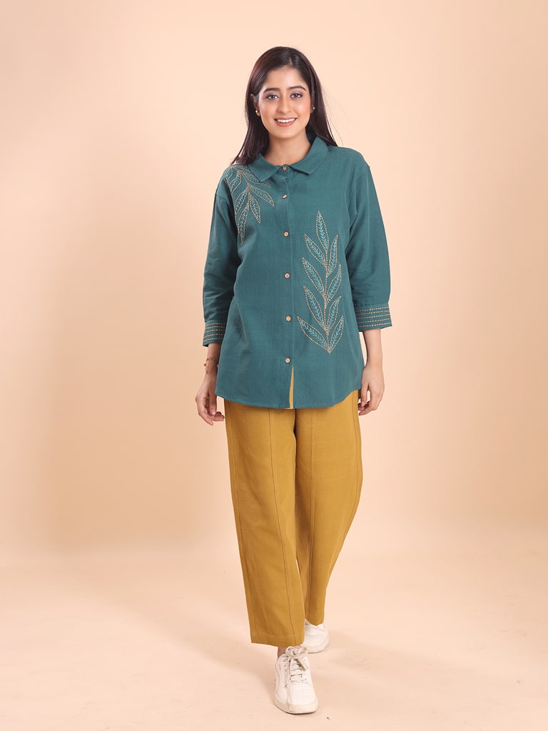 BLOUSON WOMEN KHADI COTTON EMBROIDERED SHIRT-TUNIC SET - View 1