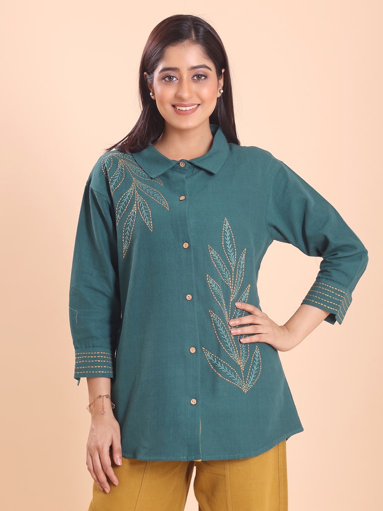 BLOUSON WOMEN KHADI COTTON EMBROIDERED SHIRT-TUNIC SET - View 2