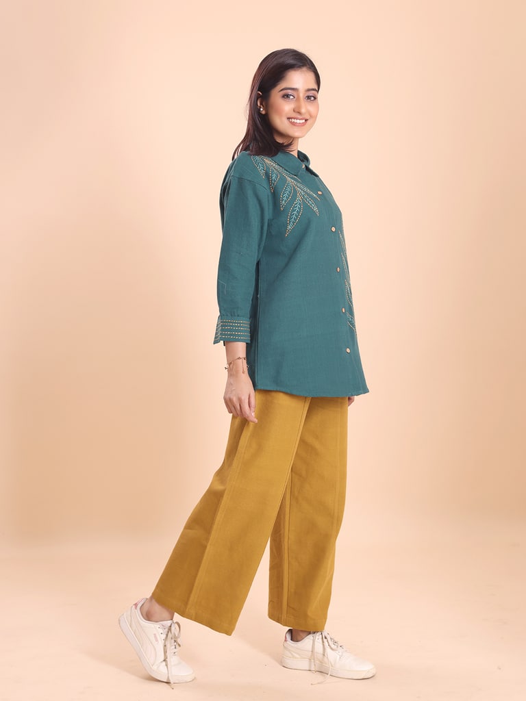 BLOUSON WOMEN KHADI COTTON EMBROIDERED SHIRT-TUNIC SET - View 3