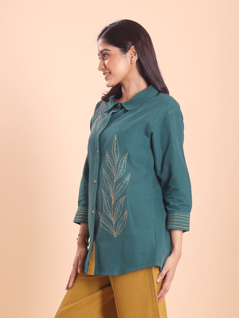 BLOUSON WOMEN KHADI COTTON EMBROIDERED SHIRT-TUNIC SET - View 4