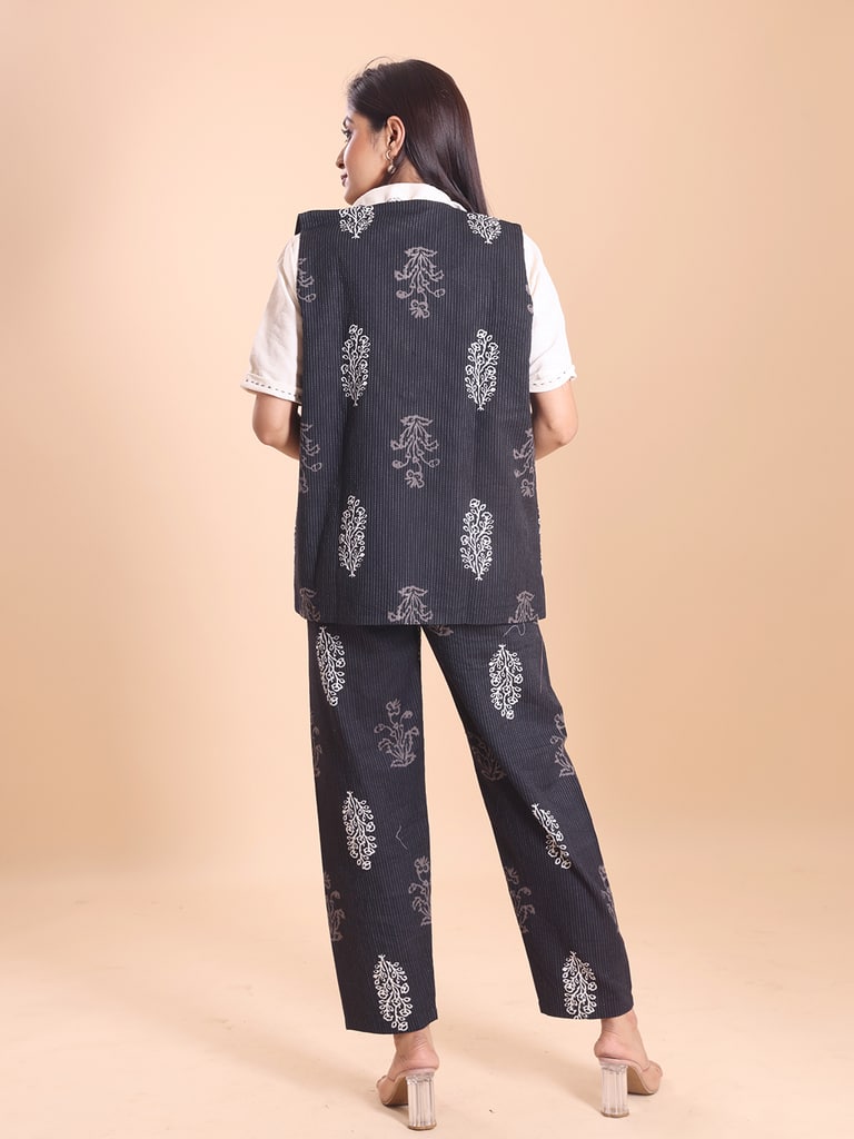 BLOUSON WOMEN COTTON PRINTED SLEEVELESS SHRUG SET - View 6