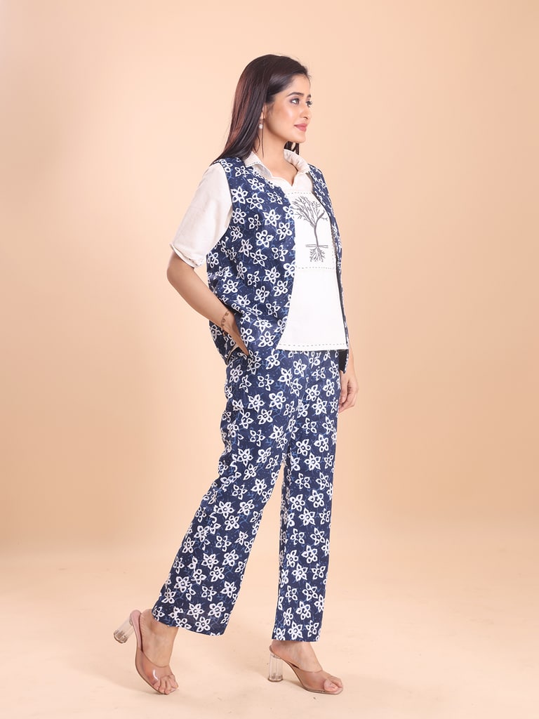 BLOUSON WOMEN COTTON PRINTED SLEEVELESS SHRUG SET - Thumbnail 3