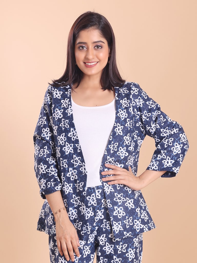 BLOUSON WOMEN COTTON PRINTED FULL SLEEVE SHRUG SET - View 2