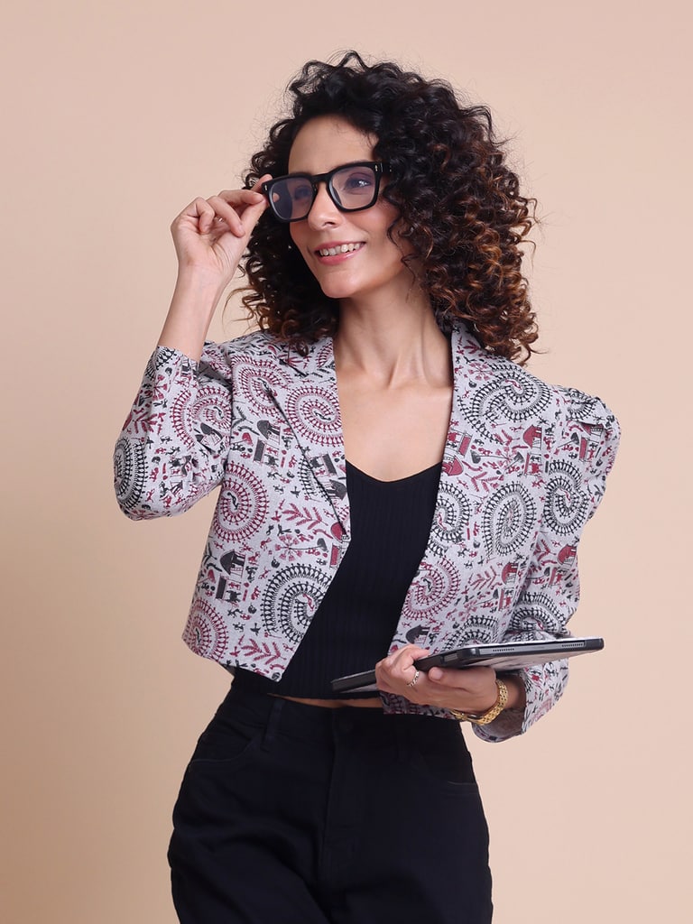 BLOUSON WOMEN COTTON WARLI PRINTED SHRUG - View 2