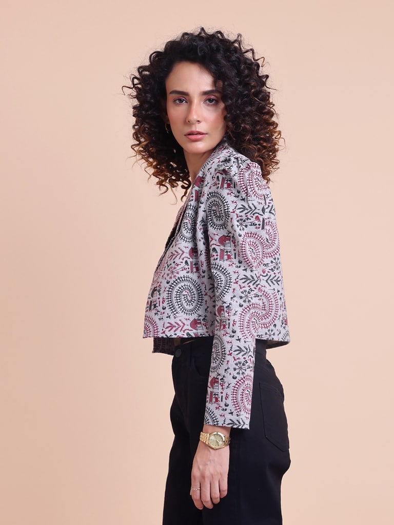 BLOUSON WOMEN COTTON WARLI PRINTED SHRUG - Thumbnail 3