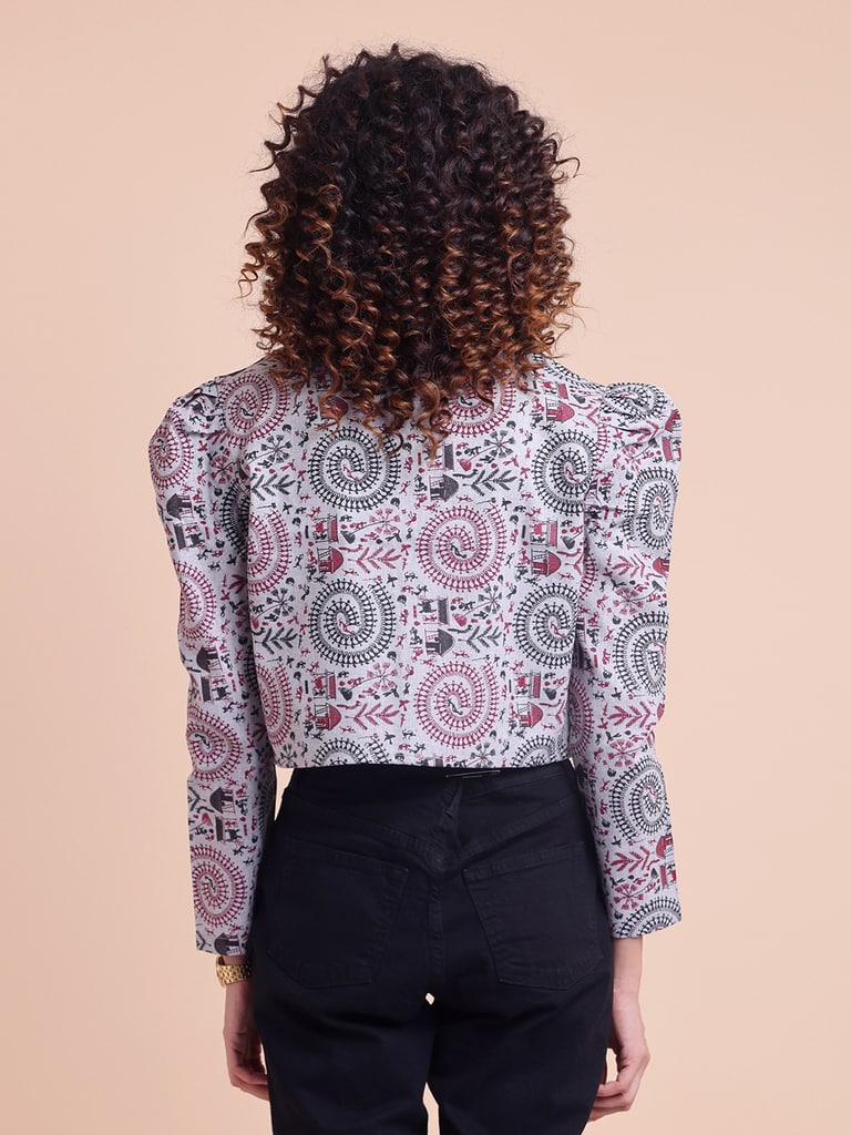 BLOUSON WOMEN COTTON WARLI PRINTED SHRUG - Thumbnail 5