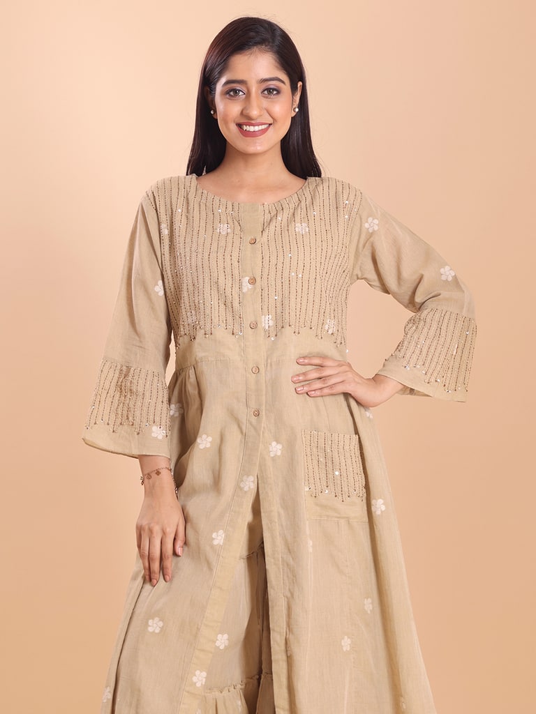 BLOUSON WOMEN COTTON JAMDANI HAND EMBROIDERED KURTI AND SARARA SET - View 2