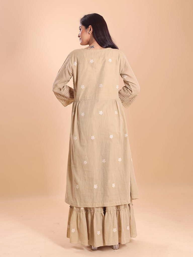 BLOUSON WOMEN COTTON JAMDANI HAND EMBROIDERED KURTI AND SARARA SET - View 6