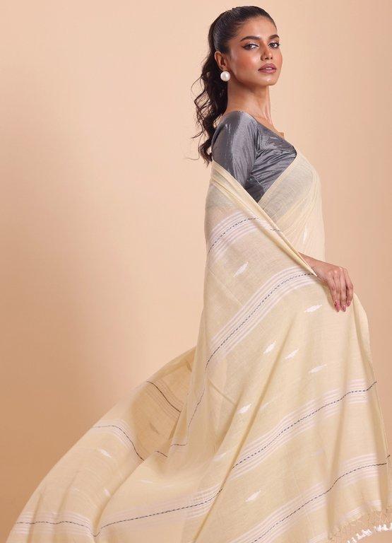 Handloom Malmal Saree - Kora - View 2