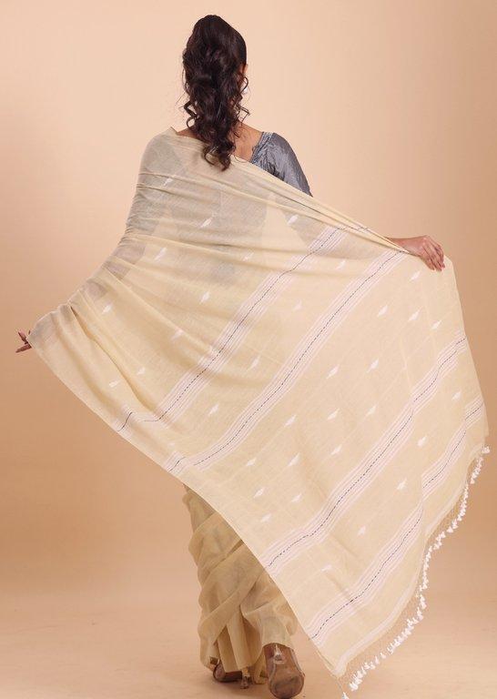 Handloom Malmal Saree - Kora - Thumbnail 4