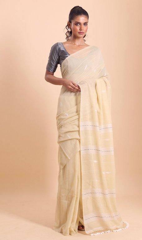 Handloom Malmal Saree - Kora - View 1