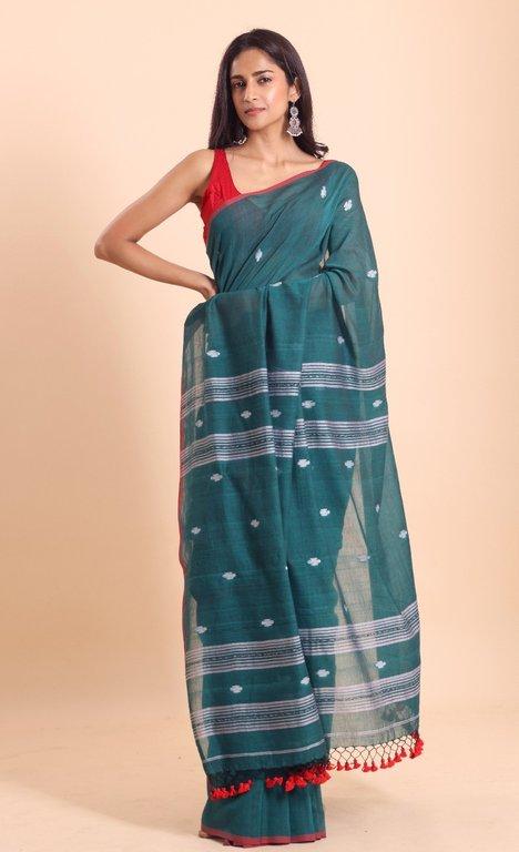 Buy Handloom Malmal Buti Jamdani Saree Online - View 1