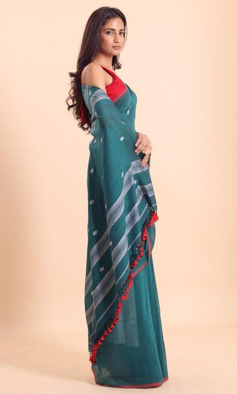 Buy Handloom Malmal Buti Jamdani Saree Online - Thumbnail 3