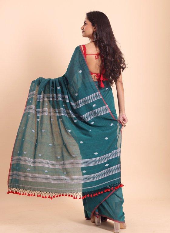 Buy Handloom Malmal Buti Jamdani Saree Online - Thumbnail 5