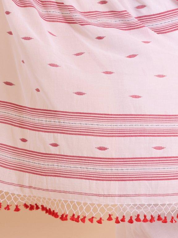 Handloom malmal buti Jamdani saree-Off White - Thumbnail 5