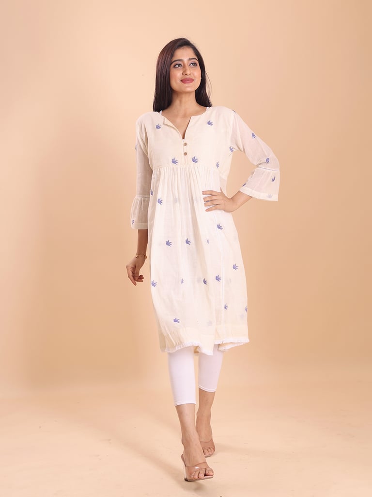 BLOUSON JAMDANI EMPIRE GATHERED ETHNIC KURTI - View 1