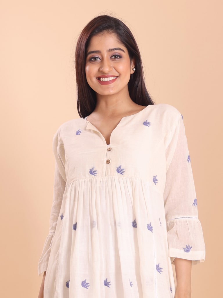 BLOUSON JAMDANI EMPIRE GATHERED ETHNIC KURTI - View 2