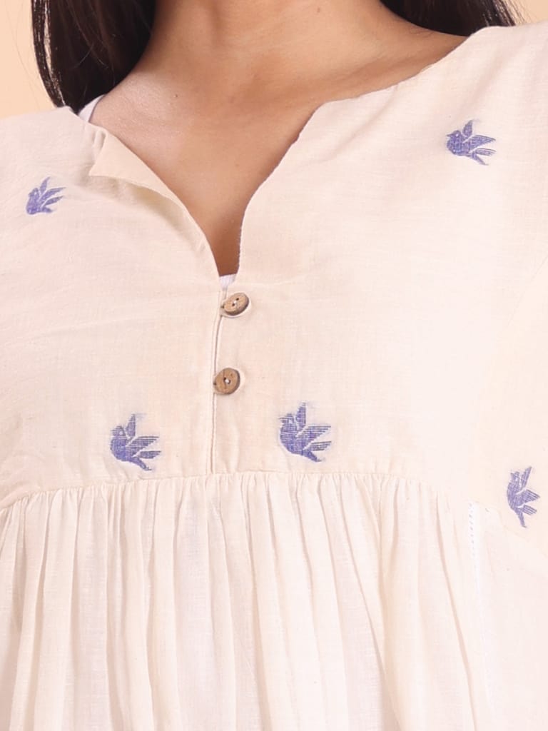 BLOUSON JAMDANI EMPIRE GATHERED ETHNIC KURTI - Thumbnail 3