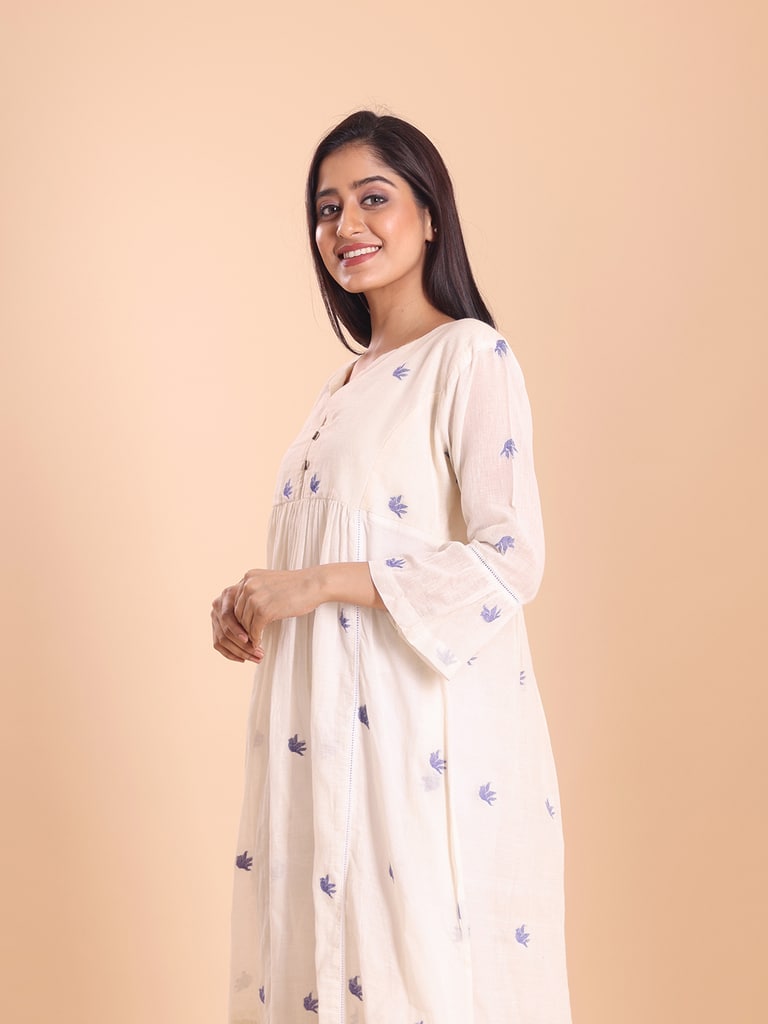 BLOUSON JAMDANI EMPIRE GATHERED ETHNIC KURTI - Thumbnail 4