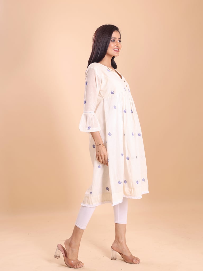 BLOUSON JAMDANI EMPIRE GATHERED ETHNIC KURTI - Thumbnail 5