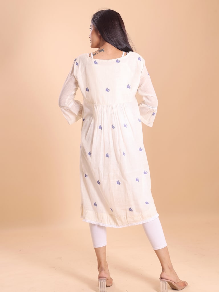 BLOUSON JAMDANI EMPIRE GATHERED ETHNIC KURTI - Thumbnail 6