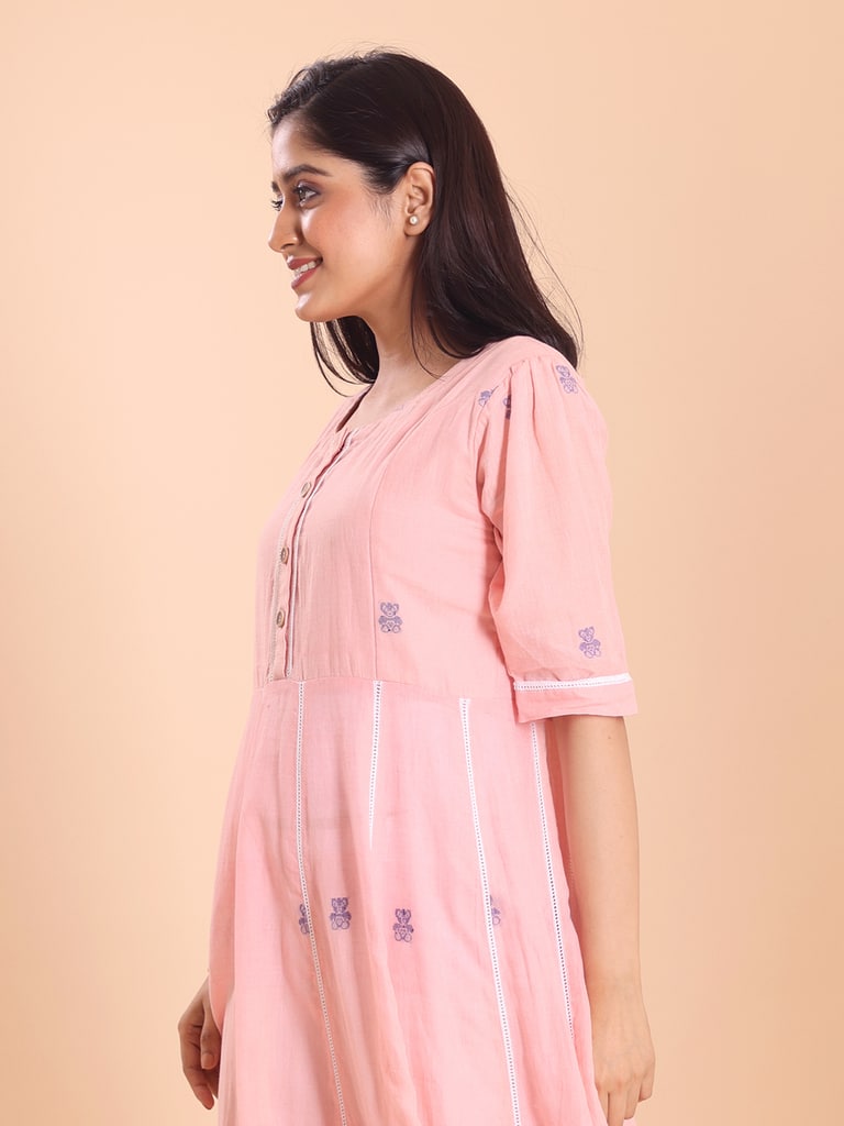 BLOUSON JAMDANI ANARKALI MIDI DRESS - Thumbnail 4