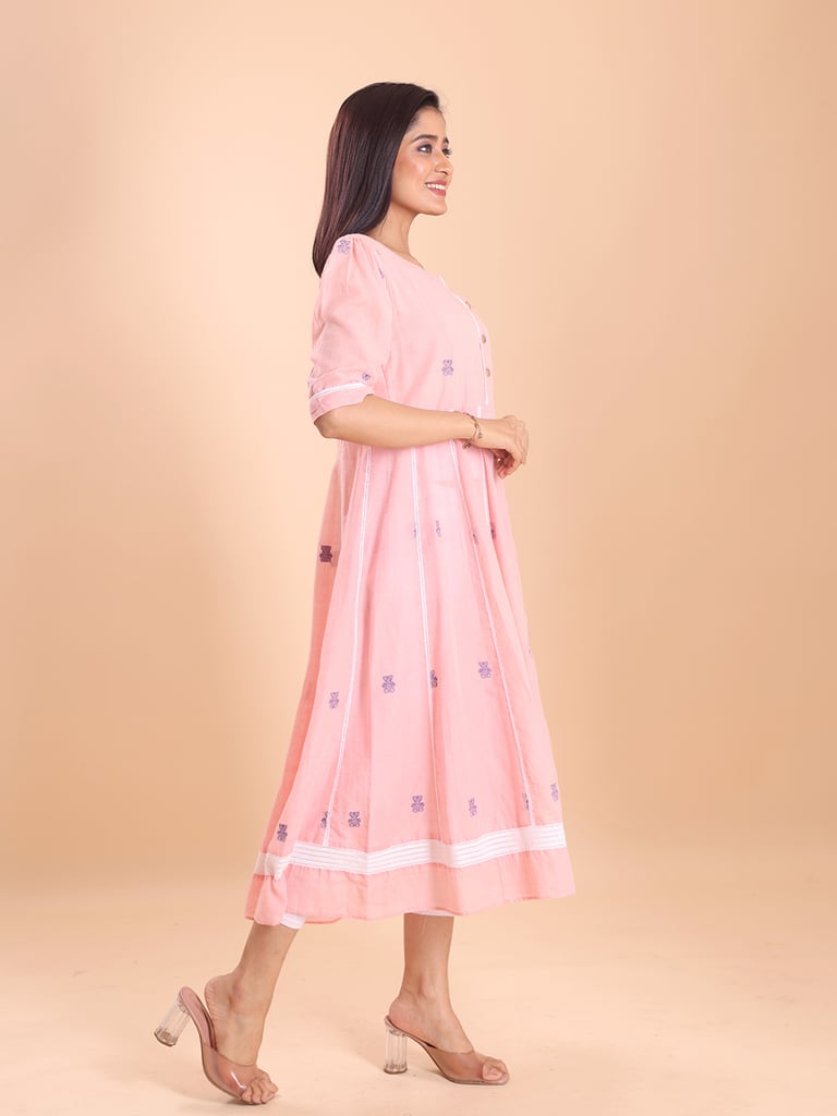 BLOUSON JAMDANI ANARKALI MIDI DRESS - Thumbnail 5