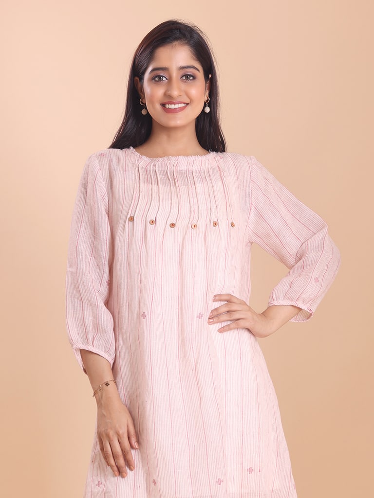 BLOUSON WOMEN LINEN JAMDANI A-LINE RAPEL DRESS - View 2