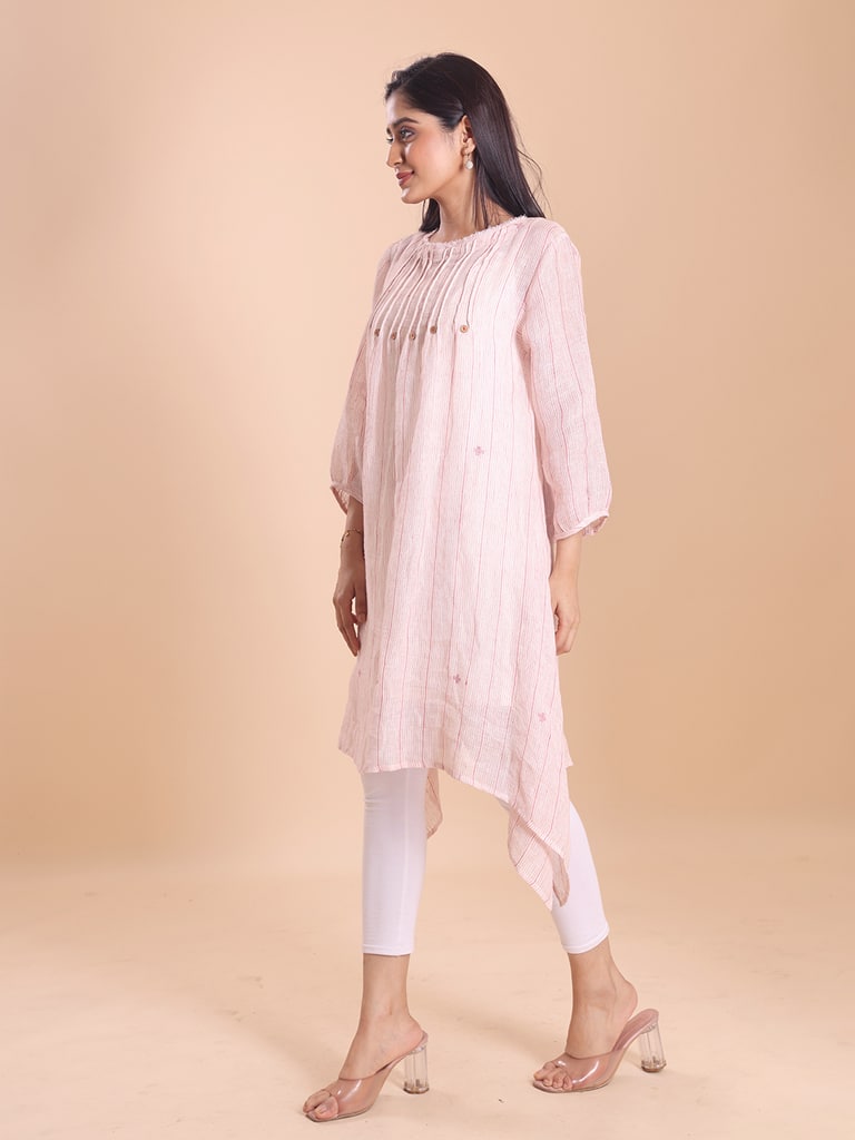 BLOUSON WOMEN LINEN JAMDANI A-LINE RAPEL DRESS - Thumbnail 4
