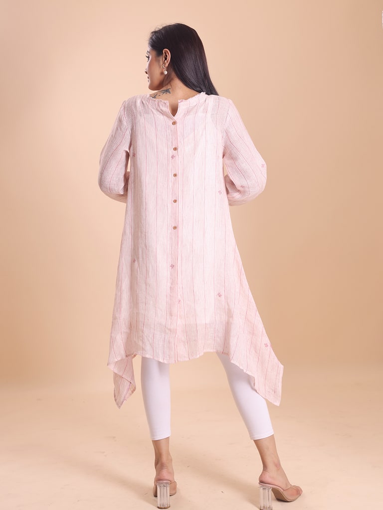 BLOUSON WOMEN LINEN JAMDANI A-LINE RAPEL DRESS - Thumbnail 6