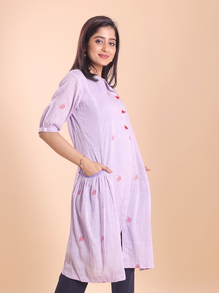 BLOUSON WOMEN COTTON JAMDANI TUNIC DRESS - Thumbnail 5