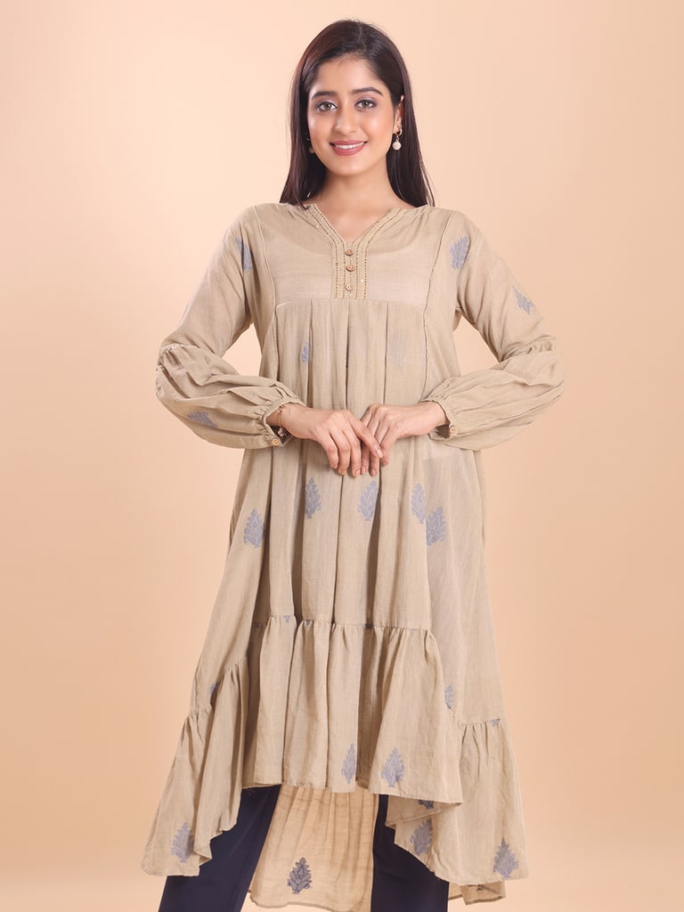 BLOUSON WOMEN COTTON JAMDANI FIT & FLARE EMPIRE DRESS - View 2
