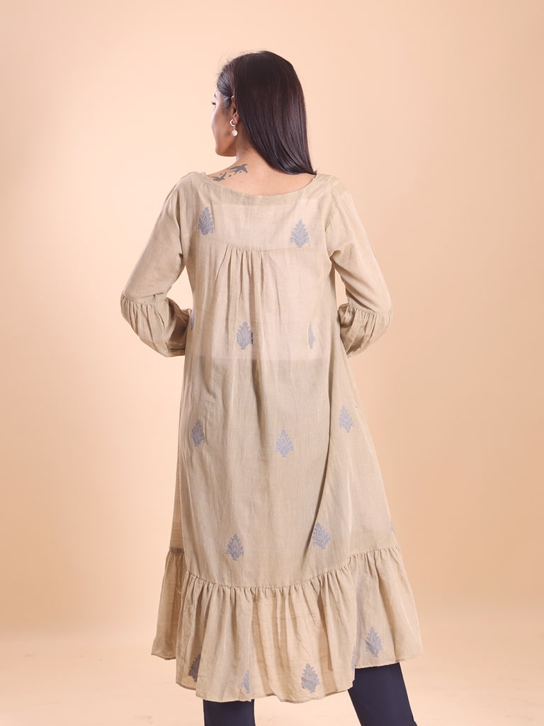 BLOUSON WOMEN COTTON JAMDANI FIT & FLARE EMPIRE DRESS - Thumbnail 6