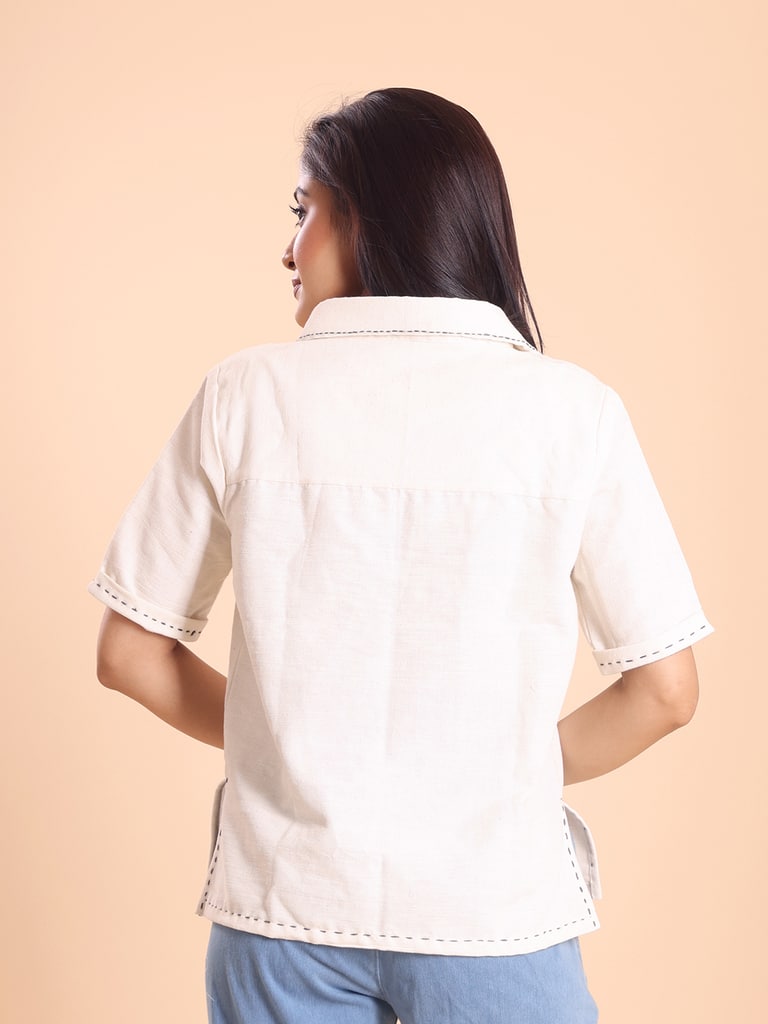 BLOUSON WOMEN KHADI COTTON HAND EMBROIDERED TOP - Thumbnail 6