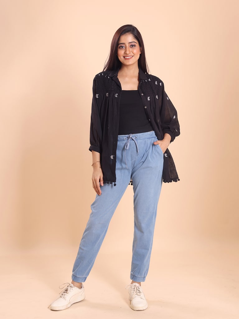 BLOUSON WOMEN JAMDANI COTTON SHIRRED SHIRT - View 1