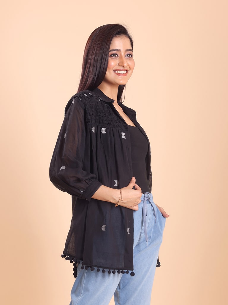 BLOUSON WOMEN JAMDANI COTTON SHIRRED SHIRT - Thumbnail 5